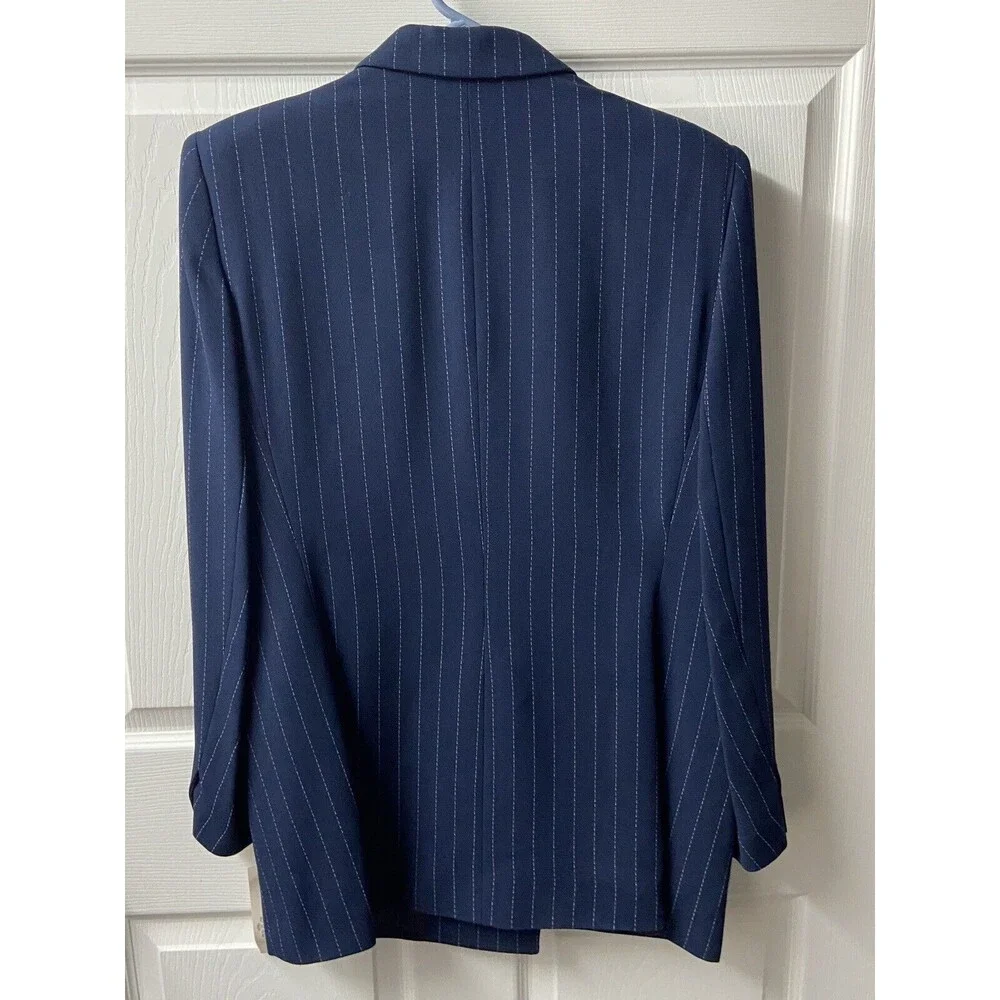 Oleg Cassini Womens Size 12 Striped Double Breasted Striped Blue Pant Suit nwt - Picture 10 of 11